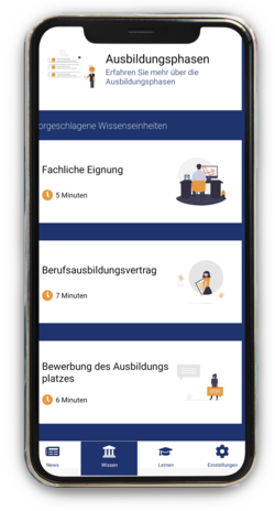 Screenshot-Ansicht der geöffneten App \"Ausbilderwissen\"